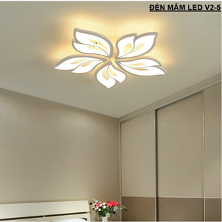 Đèn ốp trần led 5 cánh hoa hiện đại Dendecor247 V2 Rộng 63cm đèn led sáng 3 chế độ,có điều khiển điều chỉnh tăng giảm