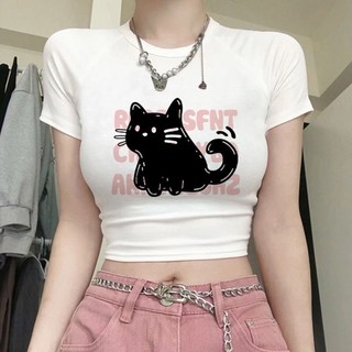 Áo croptop nữ tay ngắn,áo thun nữ baby tee in hình con mèo A89