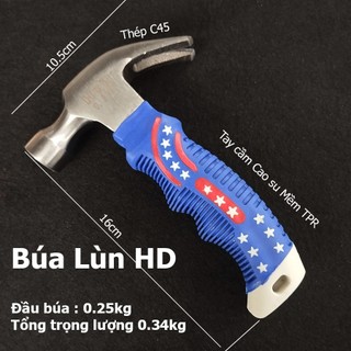  Búa Lùn Nhổ Đinh Mini Nguyên Khối Đầu Búa 0.25kg Tay Cầm Cao Su Chắc Chắn Búa lùn đóng đinh 