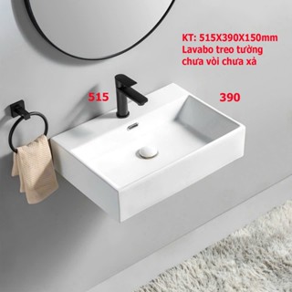 Chậu rửa mặt lavabo Treo Tường hoặc Đặt Bàn Đá 8813LNA, men NANO trắng sáng, chưa vòi chưa xả