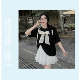 Her bigsize - áo thun cổ tròn form rộng đính nơ h042