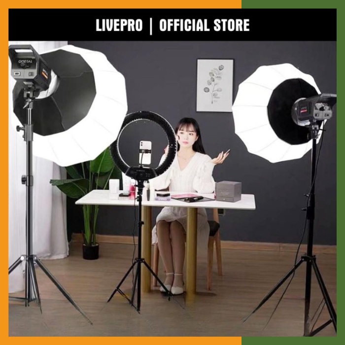 [Hỏa Tốc] Bộ Đèn Cầu Softbox Bediro BD-400S Livestream, Studio