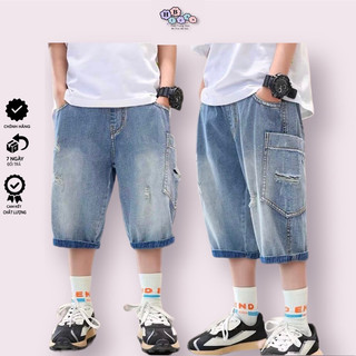 Quần Jean HB Phom Lửng Cho Bé Trai Từ 25-55Kg Co Giãn Phối Túi Cào Rách Thời Trang