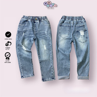 Quần Jean HB Dài Cho Bé Trai Co Giãn Từ 27-46Kg Cào Rách Thời Trang