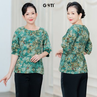 GOTI Quà Tặng Mẹ Áo Lụa Trung Niên Kiểu Hoạ Tiết Hoa Đính Hạt Ngọc Cao Cấp Sang Trọng 3A52