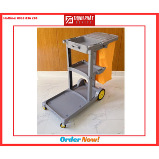 Xe dọn vệ sinh giao màu ngẫu nhiên, xe đẩy dọn vệ sinh 03 tầng