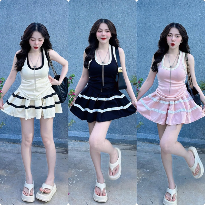 Sét chân váy 3 lỗ viền sọc