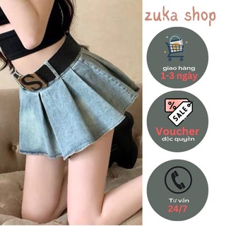 Chân váy jean Xếp li, Chân bò nữ chữ a jeans cạp cao phong cách phong cách siêu VIP ND07
