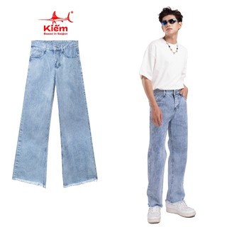 KIẾM LÀ MỐT FUNKY - quần jeans nam dài ống rộng màu xanh wash lai tua