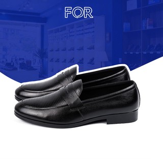 Giày lười nam FOR cao cấp da bò nguyên tấm nhập khẩu thật họa tiết đục lỗ chống nhăn PLF06 - Đen