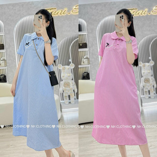 Váy xuông [ NH Clothing chính hãng] mềm mát sơmi kẻ nơ ngực