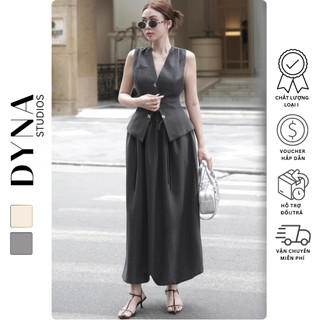 Set áo ghile 𝐀𝐒𝐇𝐘𝐋𝐄𝐘 kèm chân váy midi dáng dài xoè bồng cạp chun