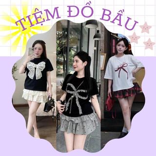 Set váy bầu v337 thiết kế hình điệu đà áo chất cotton co dãn kèm chân váy nhún điệu đà cho mẹ