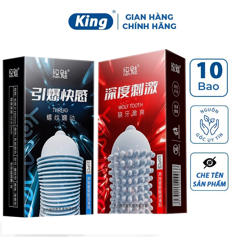 Bao cao su gai Wolf Tooth hộp 10 cái, bcs siêu mỏng, bcs có gai kéo dài thời gian quan hệ