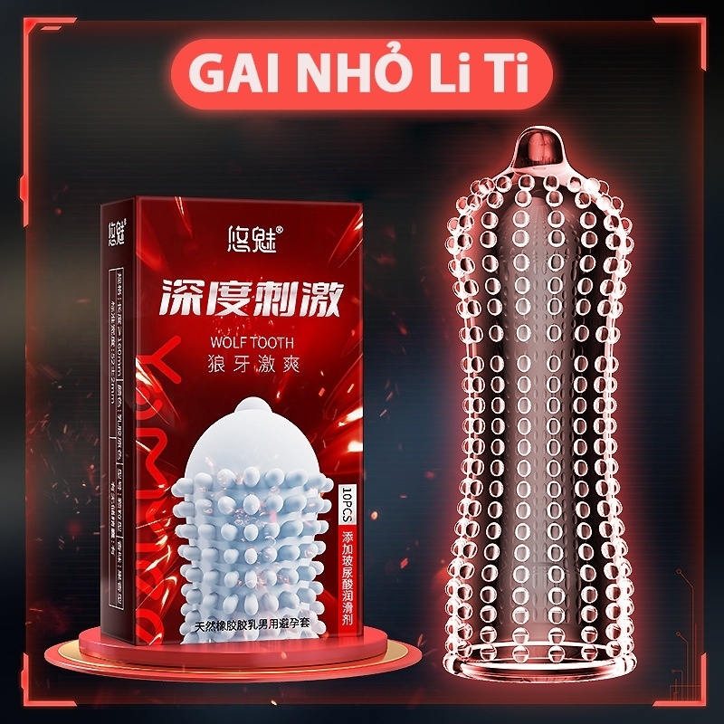 Bao cao su gai Wolf Tooth hộp 10 cái, bcs siêu mỏng, bcs có gai kéo dài thời gian quan hệ