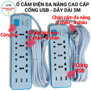 Ổ cắm điện đa năng cao cấp - cổng usb dây lớn dài 5m / nđ 52u - 53u - 54u
