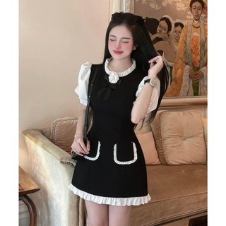 BIGSIZE HIẾU HIẾU (55-95KG) - Đầm nữ phong cách tiểu thư điệu đà tay phối kèm tag hoa