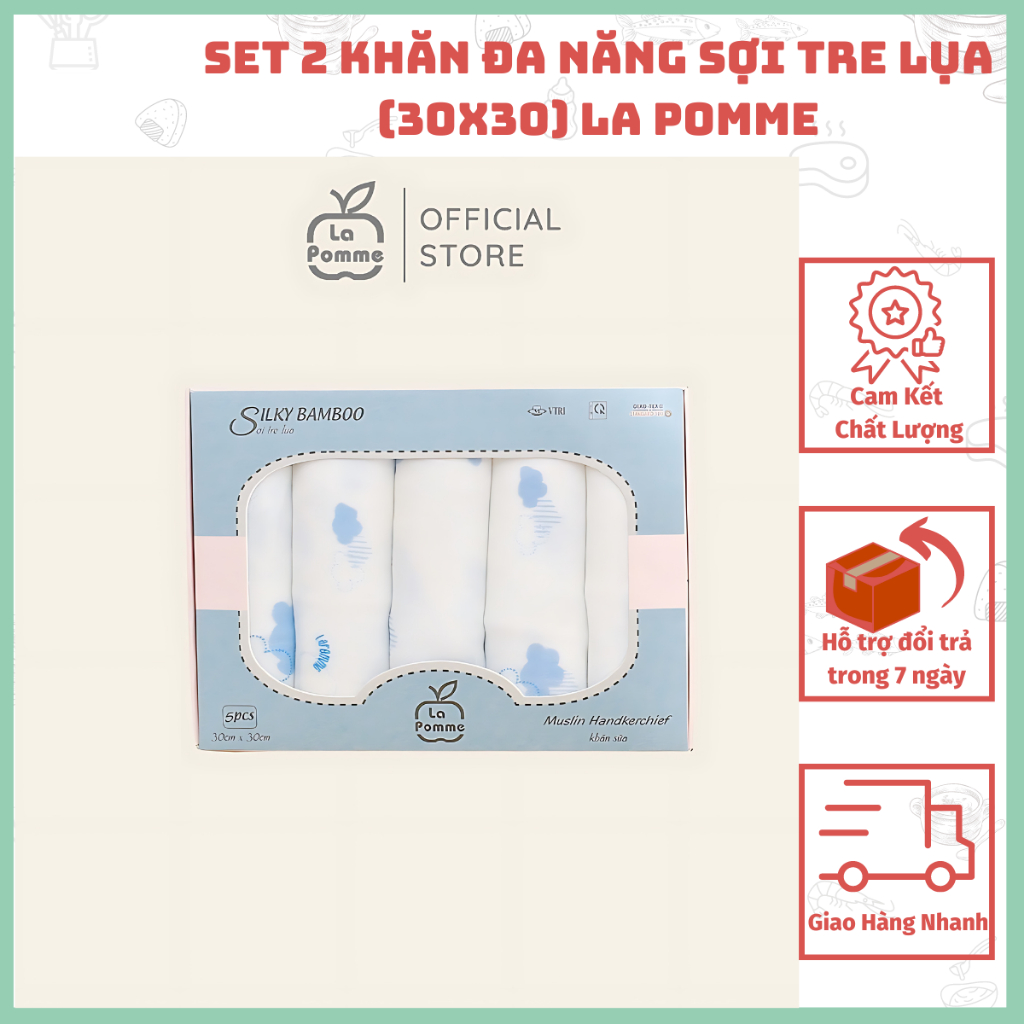 Set 5 cái Khăn sữa sợi tre lụa (30x30cm) La Pomme