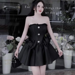 Váy tapta 2 dây nơ ngực đá hông