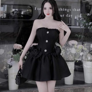 Váy tapta 2 dây nơ ngực đá hông