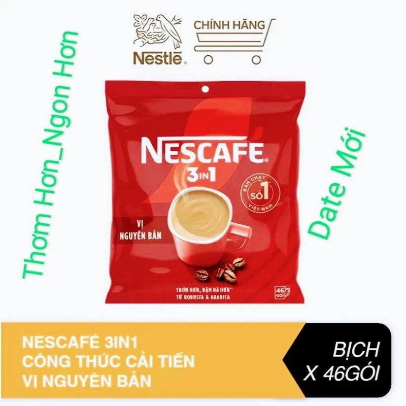 Nescafe 3 in 1 Vị Nguyên Bản Thơm Ngon Đậm Đà (46gói x 16gram) DATE MỚI