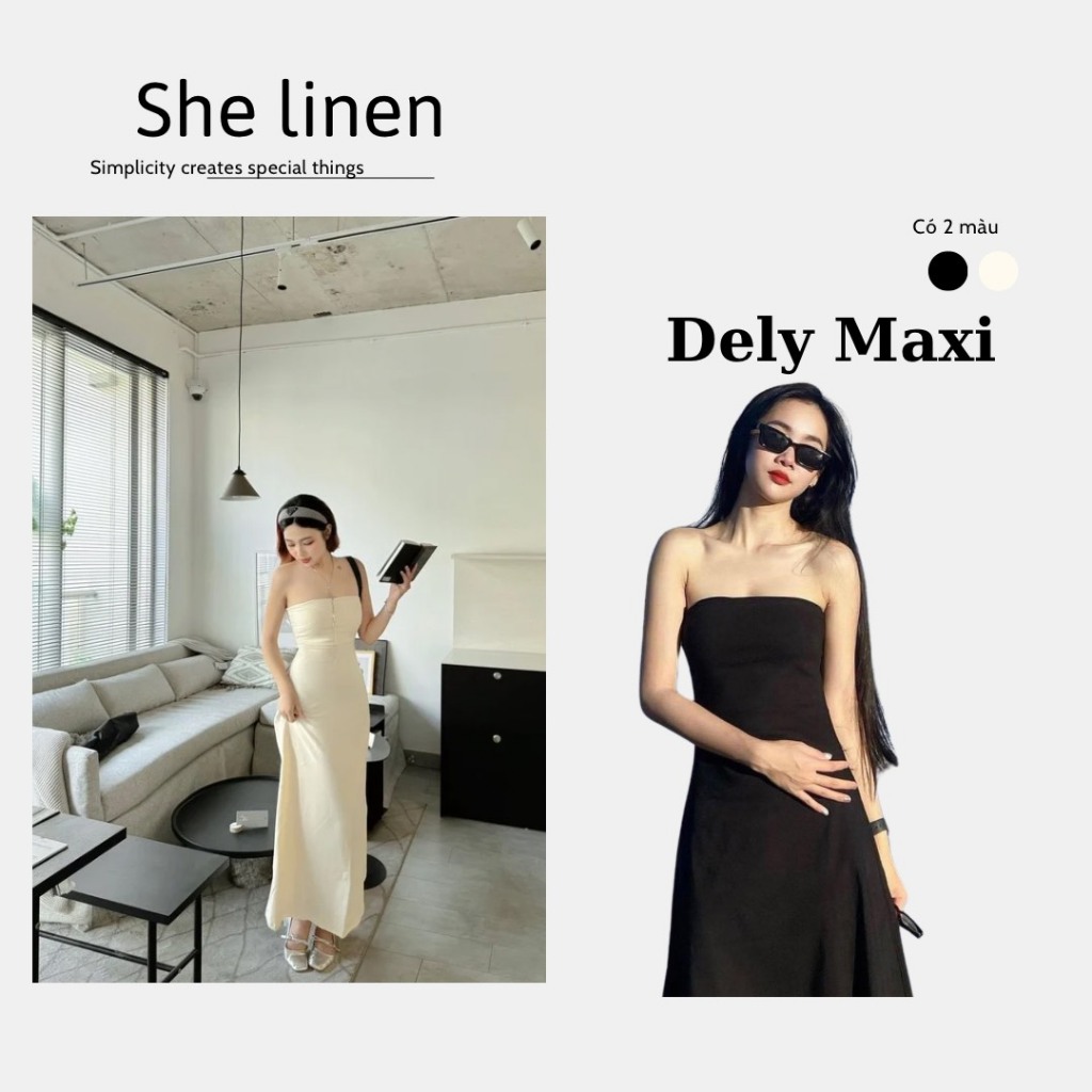 DELY MAXI- Đầm Ống Maxi Tôn Dáng, Đầm Quây Maxi She Linen