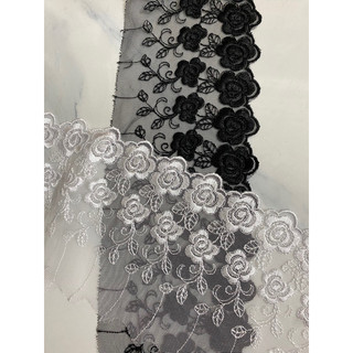 Ren chỉ lưới thêu đen bảng 10cm