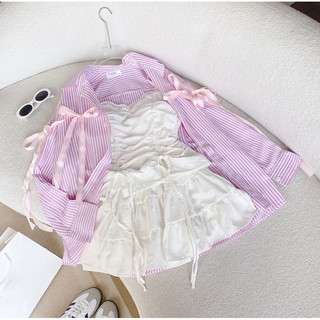 Set ba món sơmi hồng đính nơ Anna - Set Aria