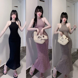 Đầm Yếm gân đũa mềm mại ôm body dáng váy dài