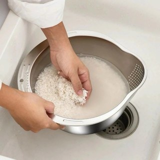 Rổ inox 304 vo gạo rửa rau củ quả có lỗ thoát nước