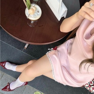  Đầm Lụa Cổ Đổ Đính Nơ Viền Ren Tiểu Thư Sang Chảnh - Lollie Store 