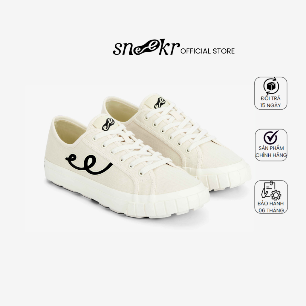 Giày sneaker Nam vải Canvas tái chế - Cổ thấp màu Vani/đen - Thương hiệu The Sneekr chính hãng