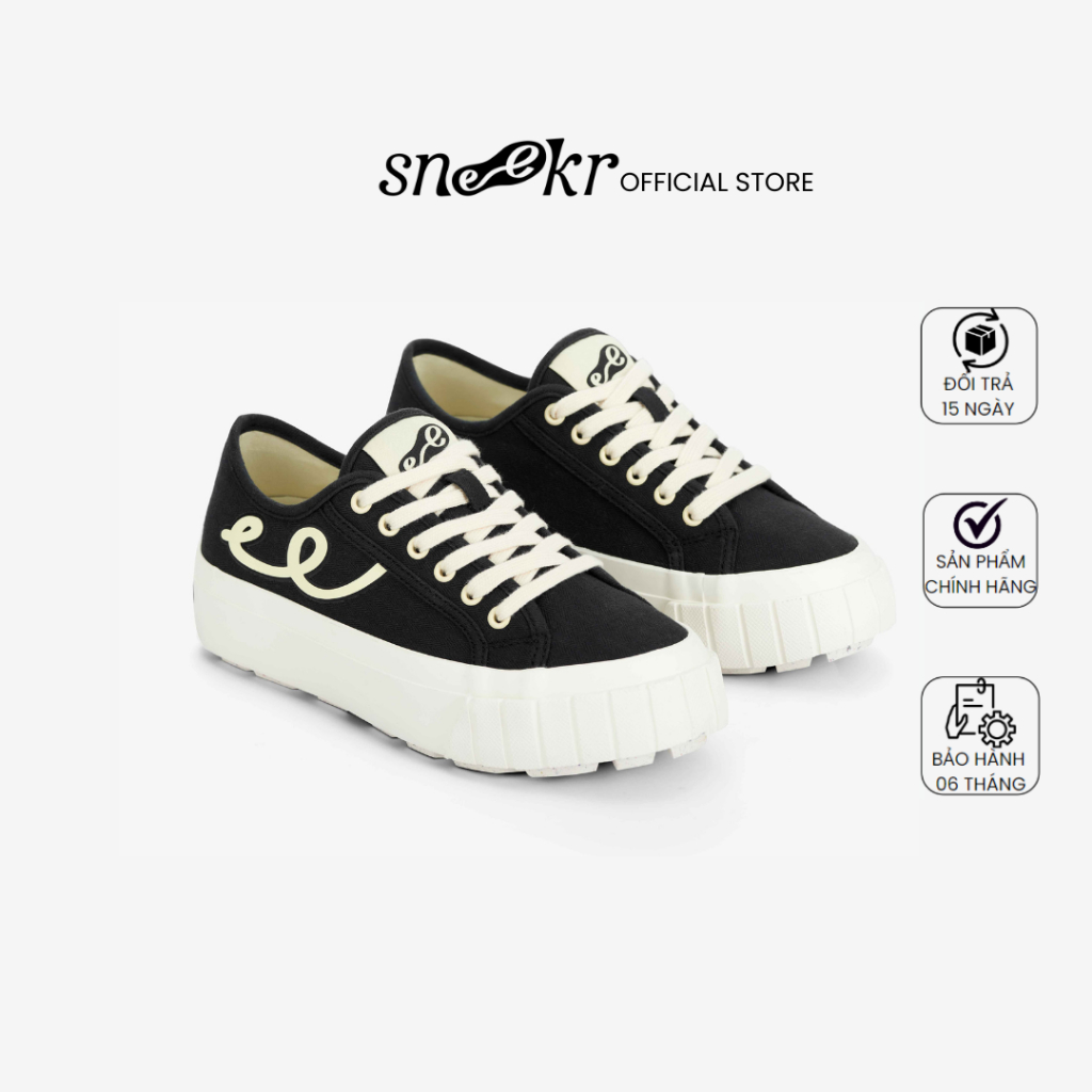 Giày sneaker Nữ vải Canvas tái chế - Cổ thấp màu đen - Thương hiệu The Sneekr chính hãng