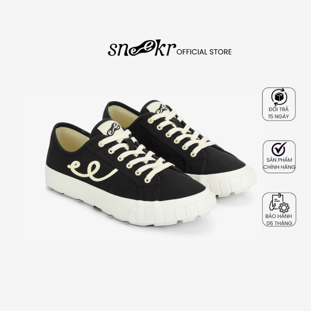 Giày sneaker Nam vải Canvas tái chế - Cổ thấp màu đen - Thương hiệu The Sneekr chính hãng