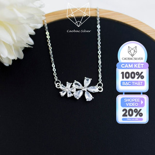 Dây Chuyền Bạc Ta S925 Caobac Silver Hai Bông Hoa Đính Đá Cực Xinh Xắn Cho Nữ