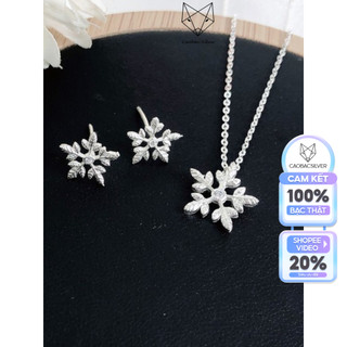 Bộ Trang Sức Dây Chuyền,Khuyên Tai Bạc Ta Cao Cấp CaoBacJewellery Thiết Kế Hình Bông Tuyết Dành Cho Bạn Nữ