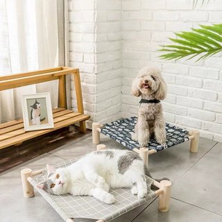 Giường cho thú cưng khung gỗ vải dệt thoáng khí, giường gỗ cho chó mèo