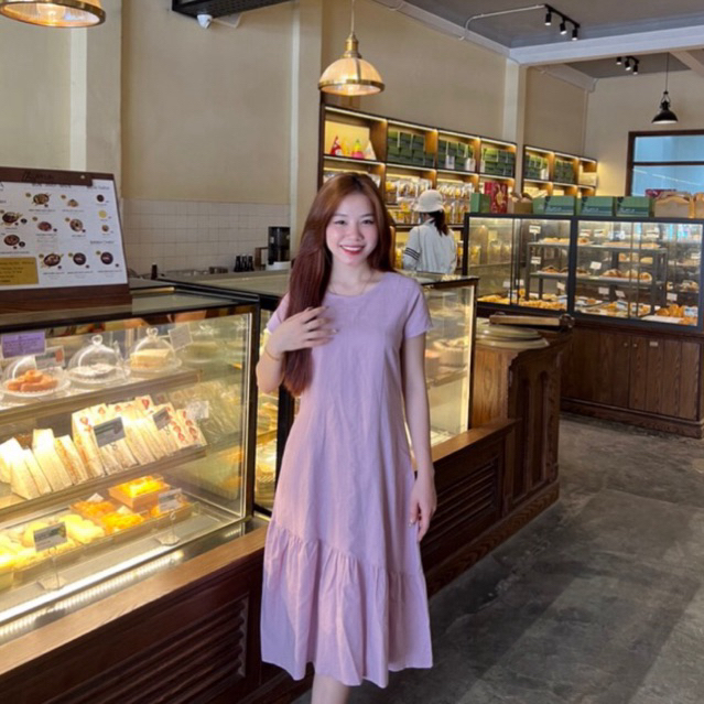 Đầm đuôi cá mảnh dáng dài màu tím pastel