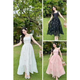  V78 Đầm Thiết Kế Cánh Tiên Dáng Dài Voan Tơ Cao Cấp Thêu Nơ  Doll Diva Women