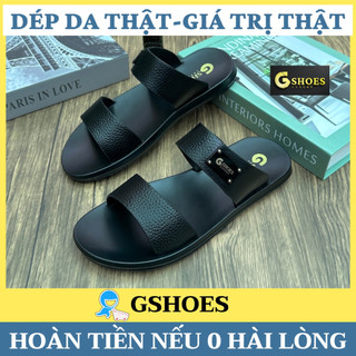 Dép da nam cao cấp da thật mềm mại, dép lê quai ngang đế cao su êm chân bảo hành 12 tháng GM012