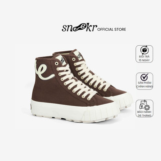 Giày sneaker Nữ vải Canvas tái chế - Cổ cao màu nâu - Thương hiệu The Sneekr chính hãng