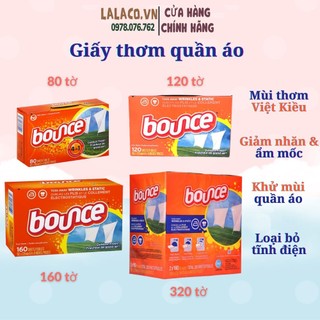 Hộp Giấy Thơm Quần Áo Bounce 160 tờ - renewing freshness của Mỹ, giấy thơm dùng cho máy sấy, ướp quần áo