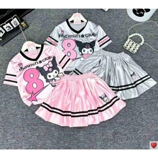 Set Bộ Váy Xếp Ly vải Bóng 2024 Set thời trang bé gái in hình Số 8 KUROMI Xinh Bộ Váy có viền thể thao size 9-44kg 
