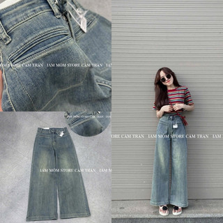 QUẦN JEANS NỮ ỐNG RỘNG 2 TÚI CƠI