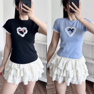 Áo thun babytee phối ren trái tim nhiều 💭💭💭117, Áo Thun Nữ Form Ôm Phối Ren Trái Tim