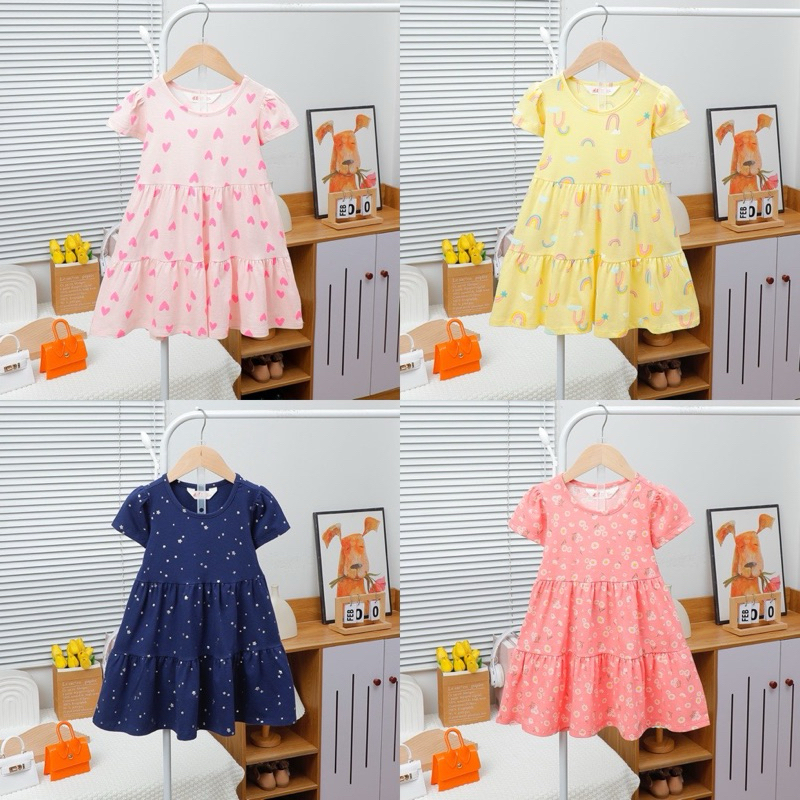 Váy bé gái xoè nhúng 2 tầng JANESHOP, đầm bé gái chất cotton xuất mềm mát 14-32kg