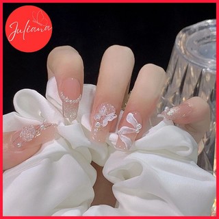 [Mã-Z209] Set 24 Móng Tay Giả Juliana Họa Tiết Hoa Đính Ngọc Cao Cấp (Tặng Kèm Keo + Dũa + Miếng Dán)