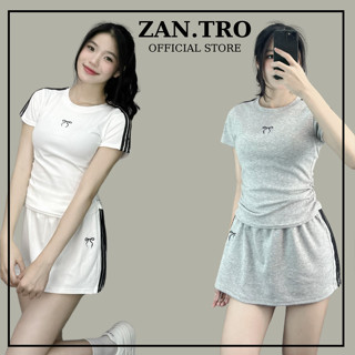  Set Thêu Nơ Sọc Thun Cotton Dúm Eo Chân Váy A Có Lót Trong BigSize Bộ Áo Váy Thêu Nơ Nhún Eo ZanTro 257 