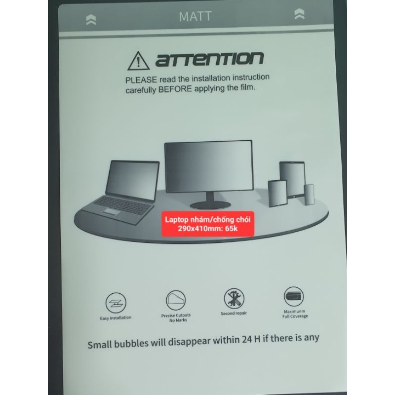 PPF, cường lực dẻo 4 lớp size lớn cho Laptop 290x410mm