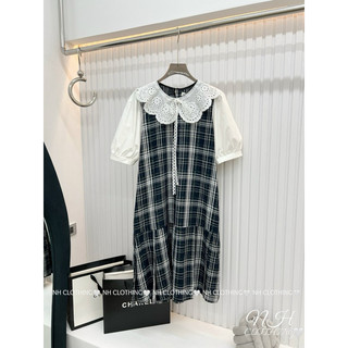 Váy kẻ cổ ren sm